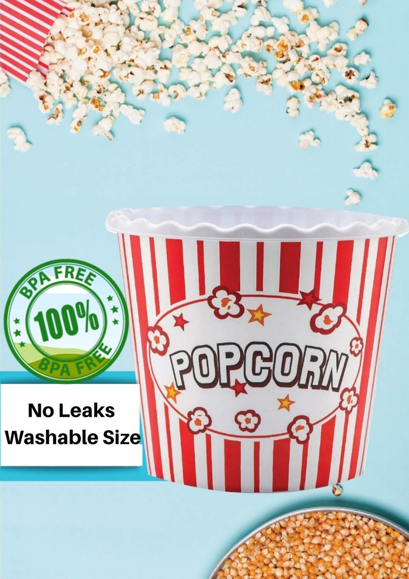ONONEXPRESS Modern Style Reusable Plastic Popcorn Containers / Popcorn Bowls Set for Movie Theater Night - Washable in the Dishwasher - (BPA Free-4 Pack) (Color: Yellow, Brown, Red/White and Blue Popcorn Boxes) - Image 4
